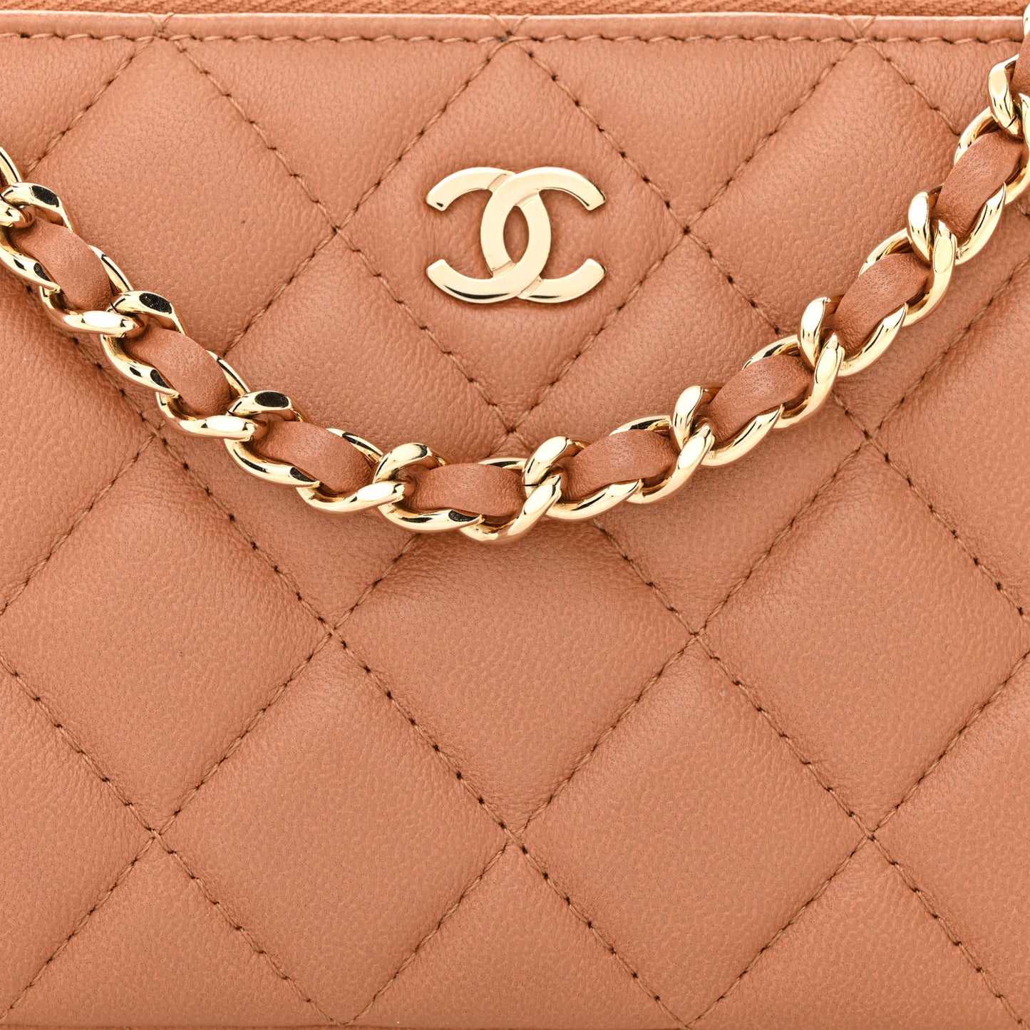 Lambskin Quilted Small Clutch With Chain Dark Beige