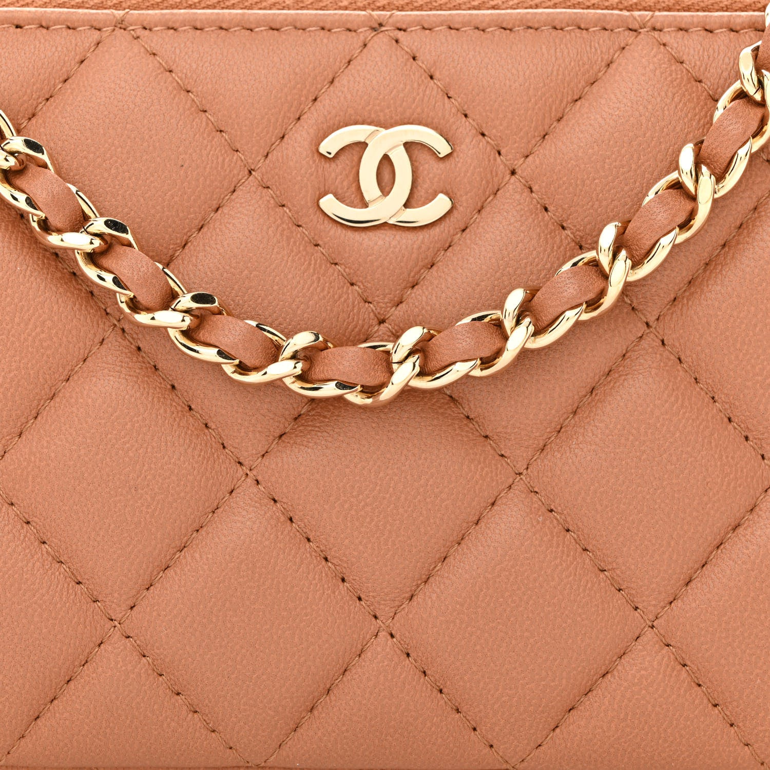 Chanel Lambskin Quilted Small Clutch With Chain Dark Beige 11 of 16