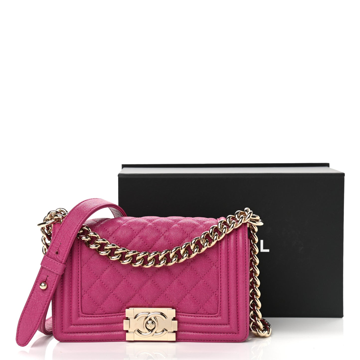 Caviar Quilted Small Boy Flap Fuchsia