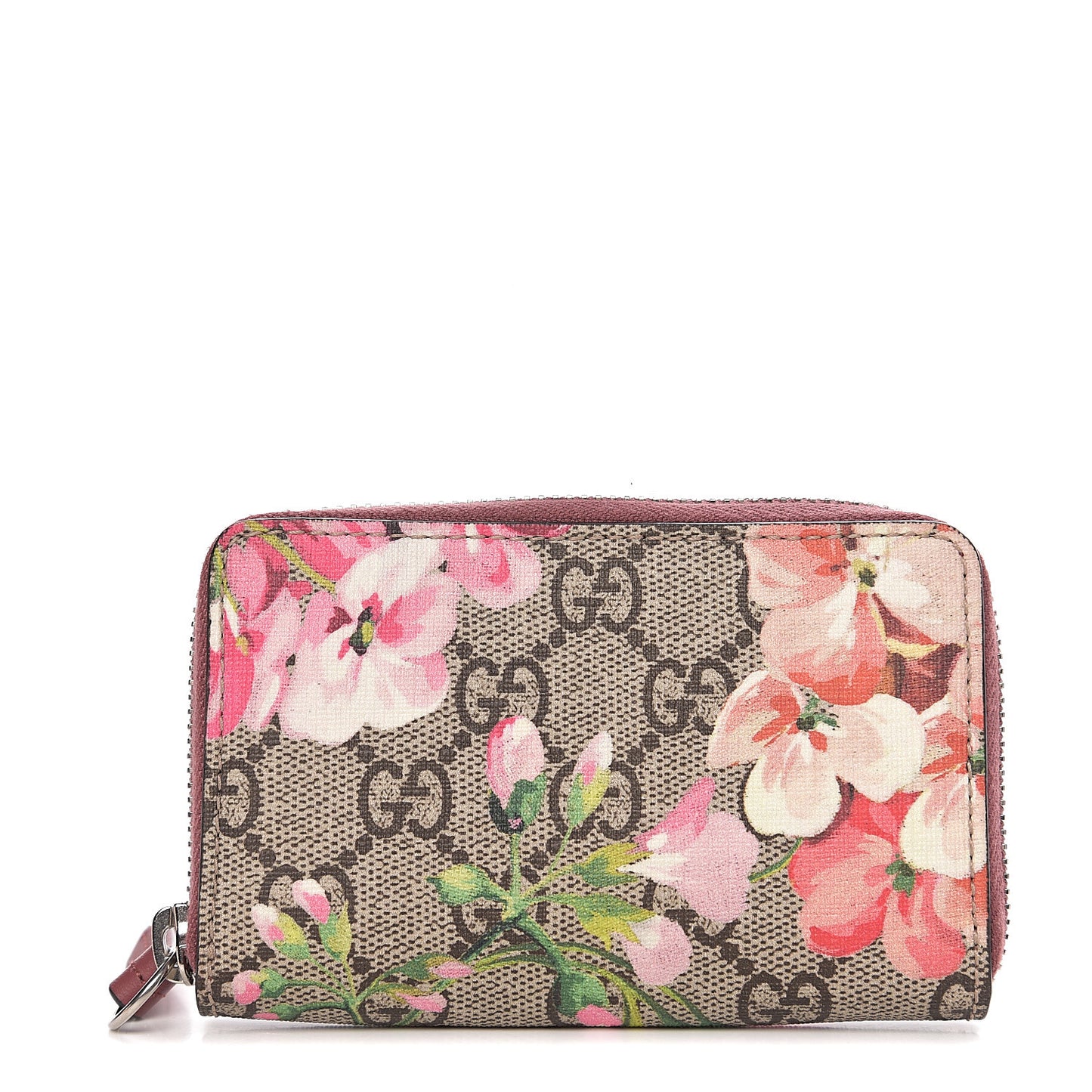 GG Supreme Monogram Blooms Zip Around Card Case Wallet Beige Multicolor Dry Rose