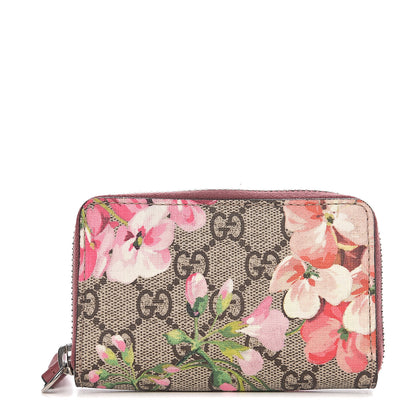 Gucci GG Supreme Monogram Blooms Zip Around Card Case Wallet Beige Multicolor Dry Rose 1 of 6