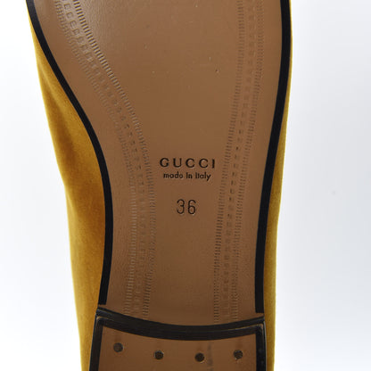 Gucci Softy Velvet Malaga Kid Deer Embroidered Jordaan Loafers 36 Senape Crop 9 of 11