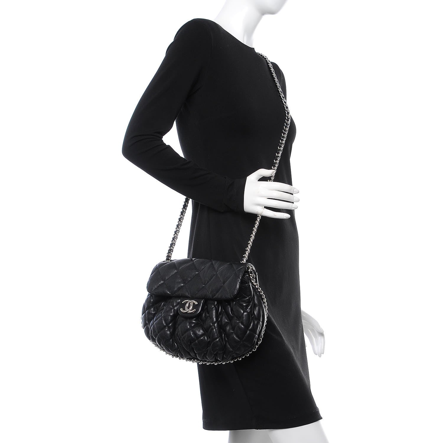 Chanel Washed Lambskin Quilted Medium Chain Around Messenger Black 2 of 8