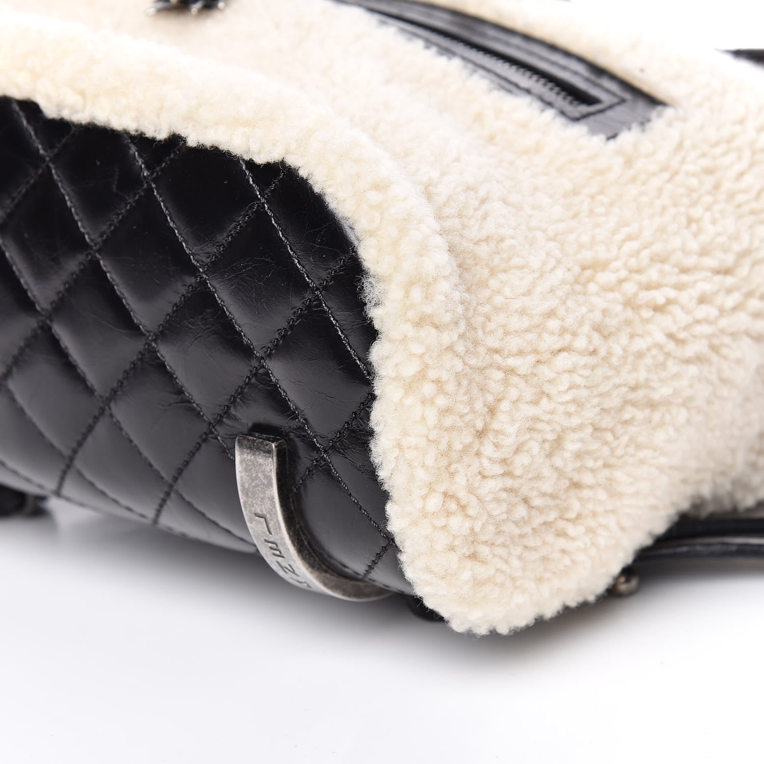 Chanel Glazed Calfskin Shearling Quilted Small Mountain Backpack Black Ivory 10 of 14