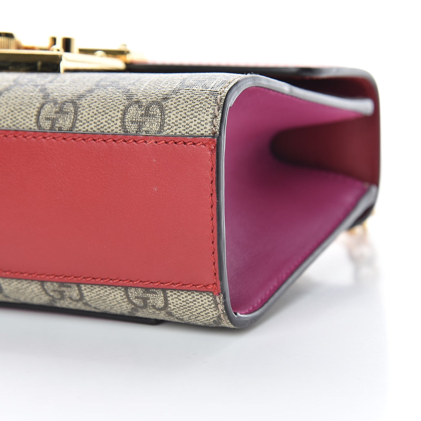GG Supreme Monogram Calfskin Small Padlock Shoulder Bag Beige Hibiscus Red New Rosette
