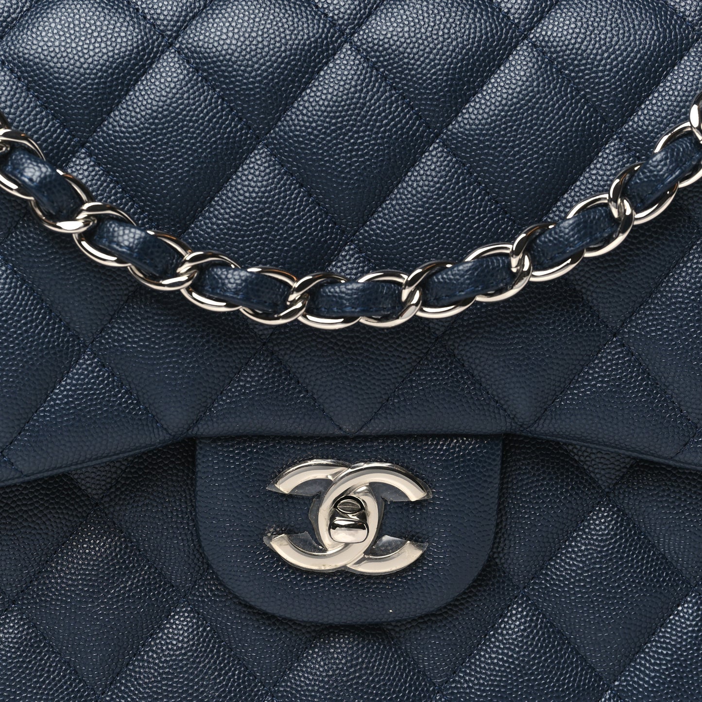 Caviar Quilted Jumbo Double Flap Navy Blue