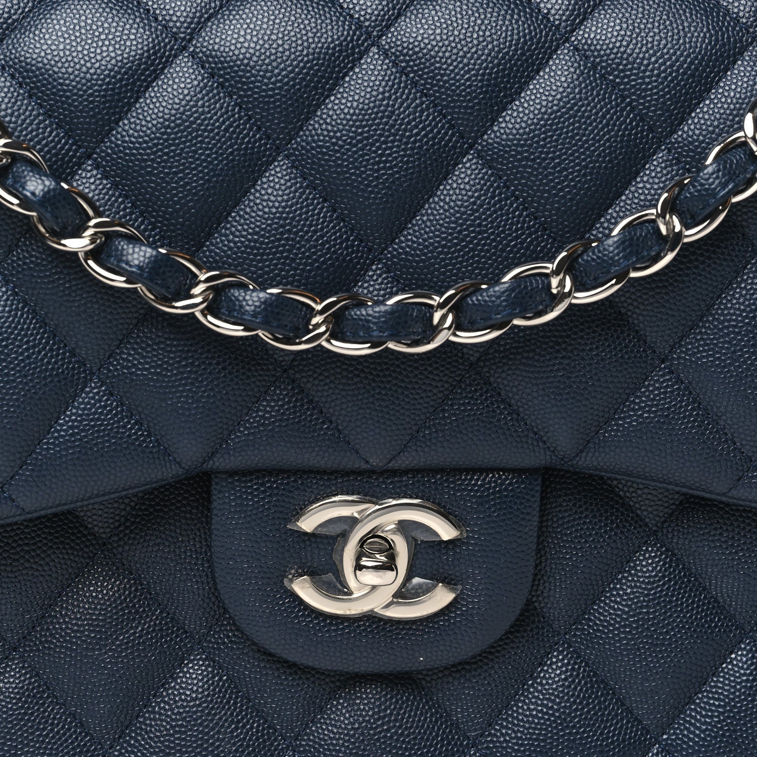 Chanel Caviar Quilted Jumbo Double Flap Navy Blue 7 of 9