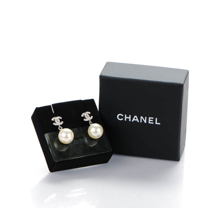Chanel Crystal Pearl CC Drop Earrings Silver 5 of 5