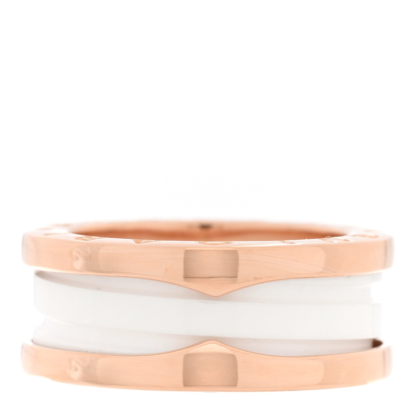 18K Rose Gold White Ceramic B.Zero1 Two-Band Ring 49 5