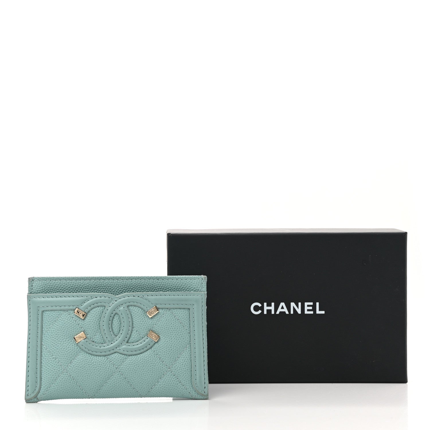 Chanel Caviar Quilted Filigree Card Holder Light Blue 13 of 13