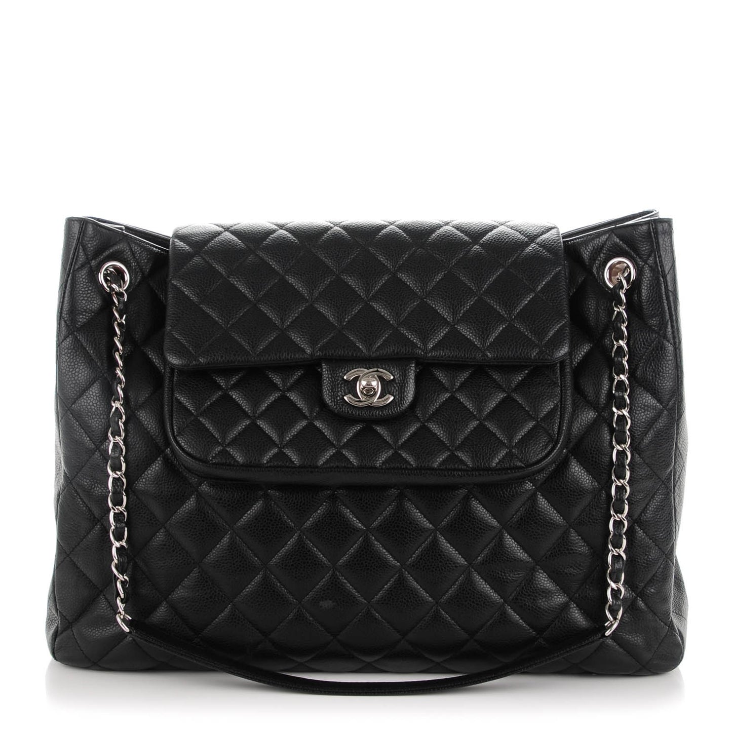 Caviar Quilted Flap Tote Black
