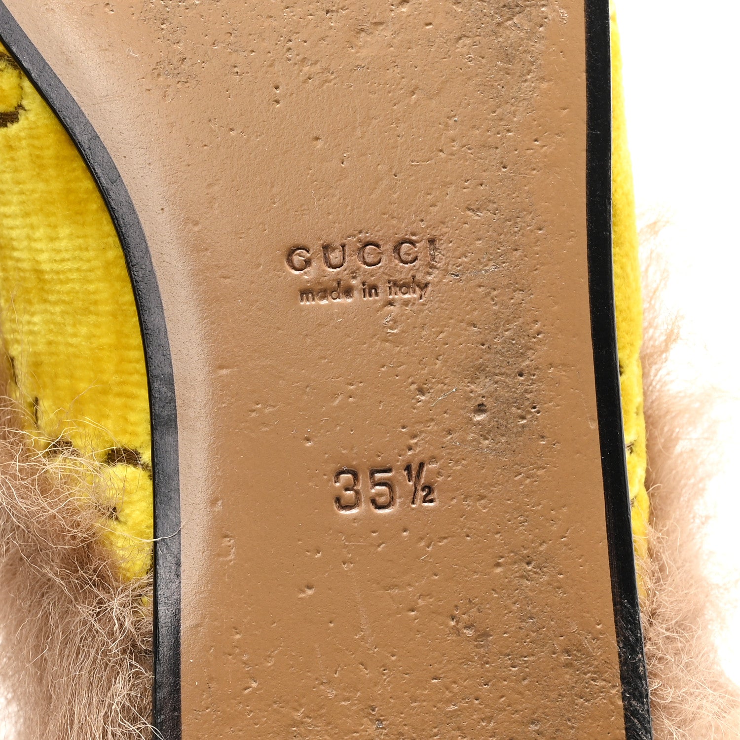 Gucci Velvet GG Monogram Fur Womens Princetown Slippers 35.5 Sunny Beige Mud Natural 7 of 9