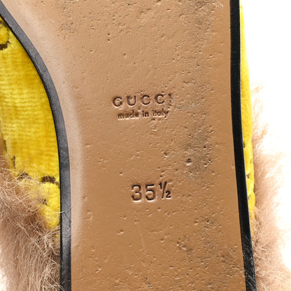 Gucci Velvet GG Monogram Fur Womens Princetown Slippers 35.5 Sunny Beige Mud Natural 7 of 9