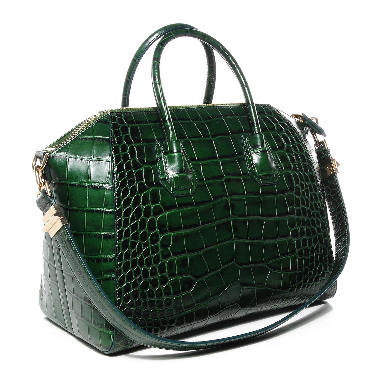 Calfskin Crocodile Embossed Small Antigona Emerald