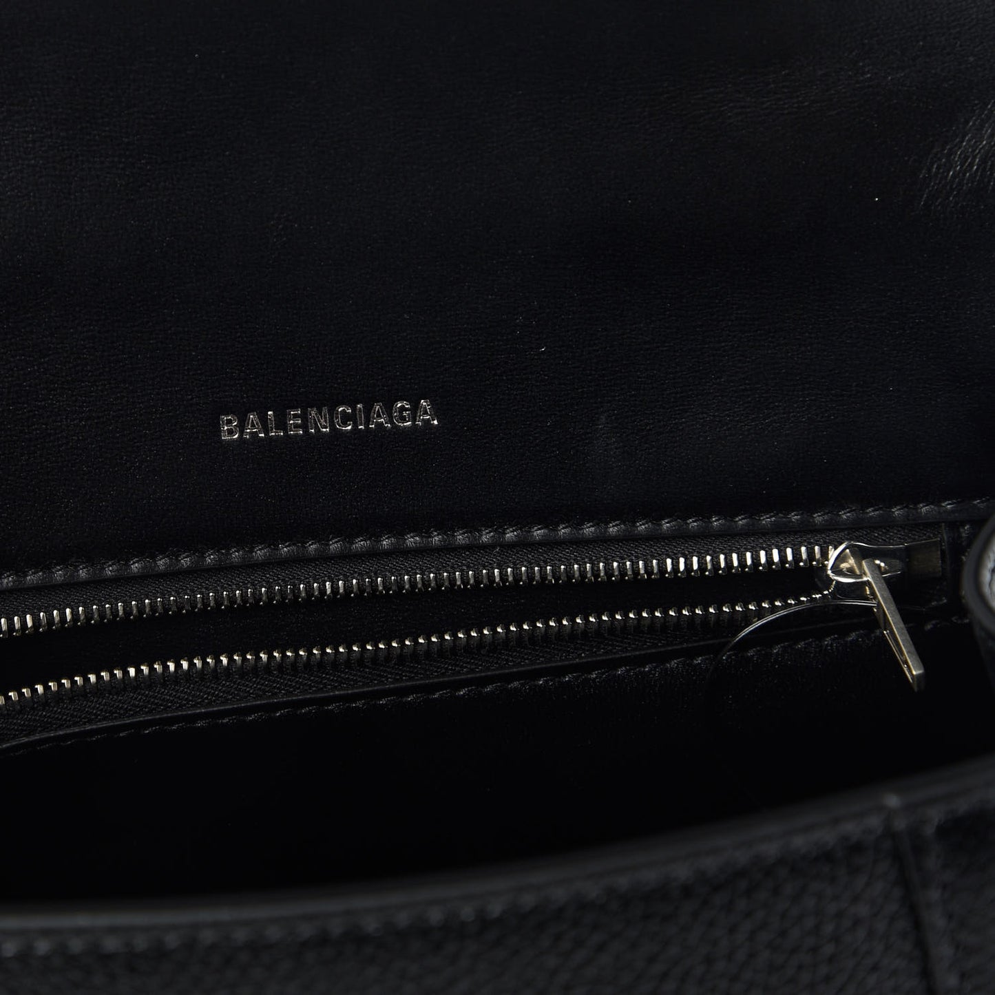Grained Calfskin Small Hourglass Top Handle Bag Black