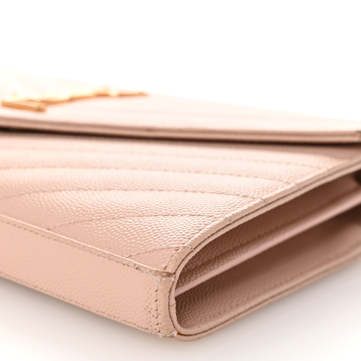 Saint Laurent Grain De Poudre Matelasse Chevron Monogram Chain Wallet Pale Pink 10 of 13