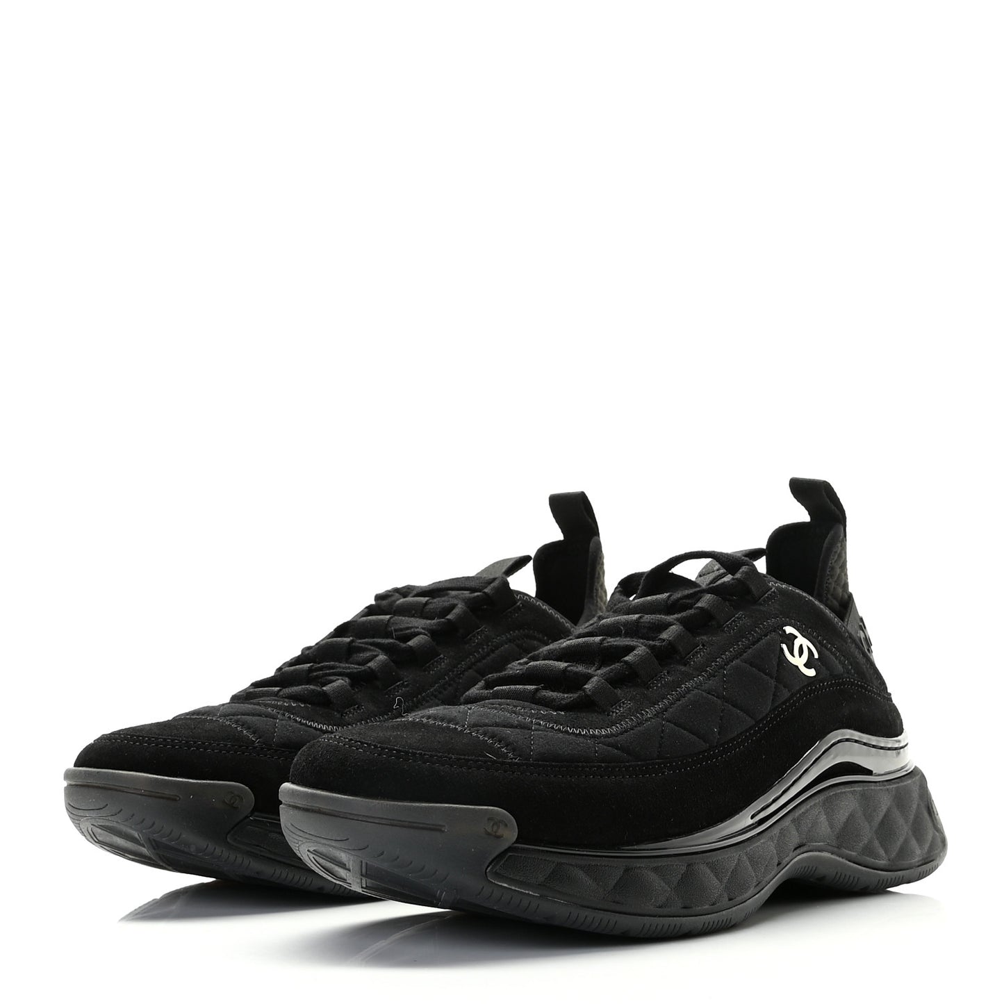 Suede Calfskin Mixed Fibers CC Sneakers 39.5 Black Dark Grey