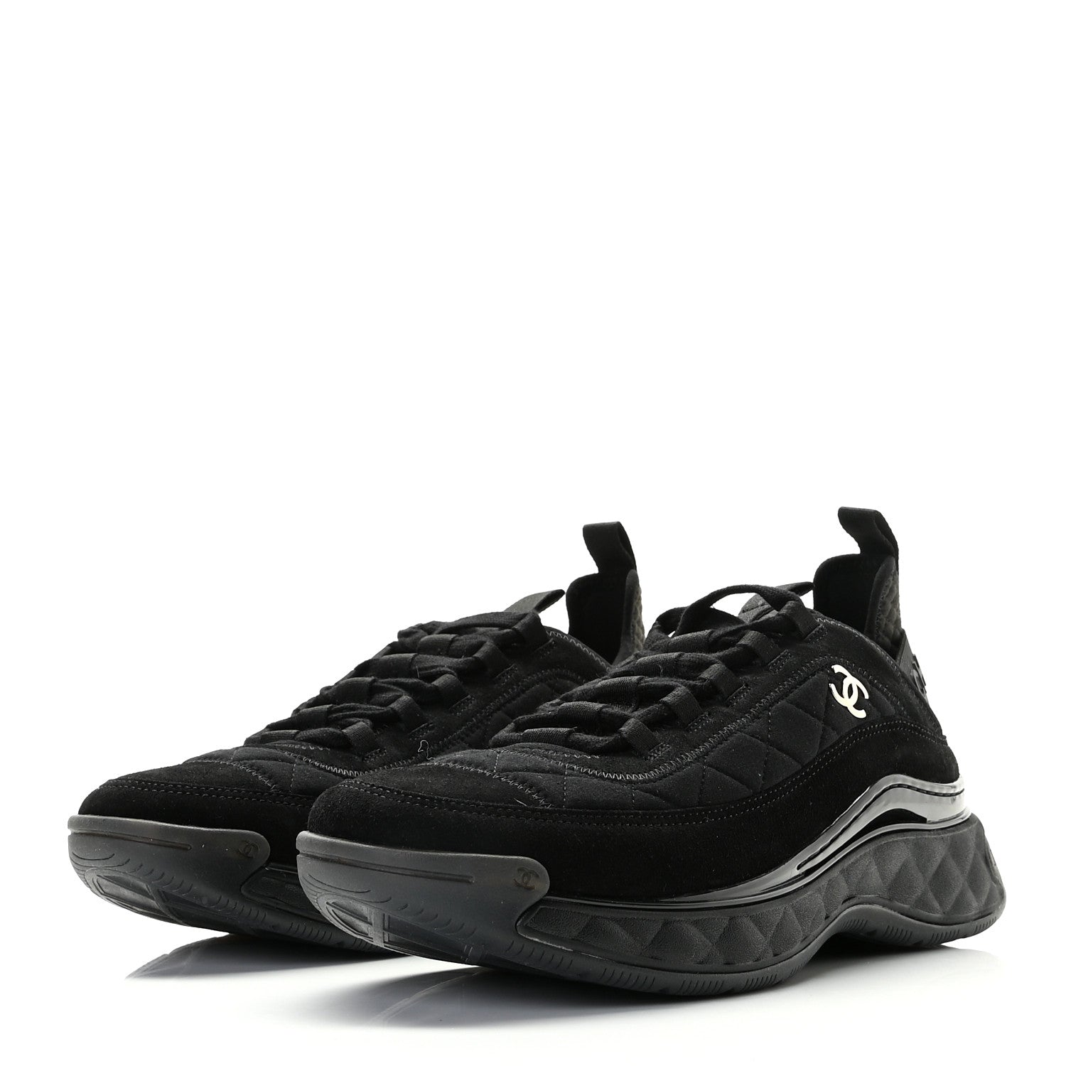 Chanel Suede Calfskin Mixed Fibers CC Sneakers 39.5 Black Dark Grey 3 of 11