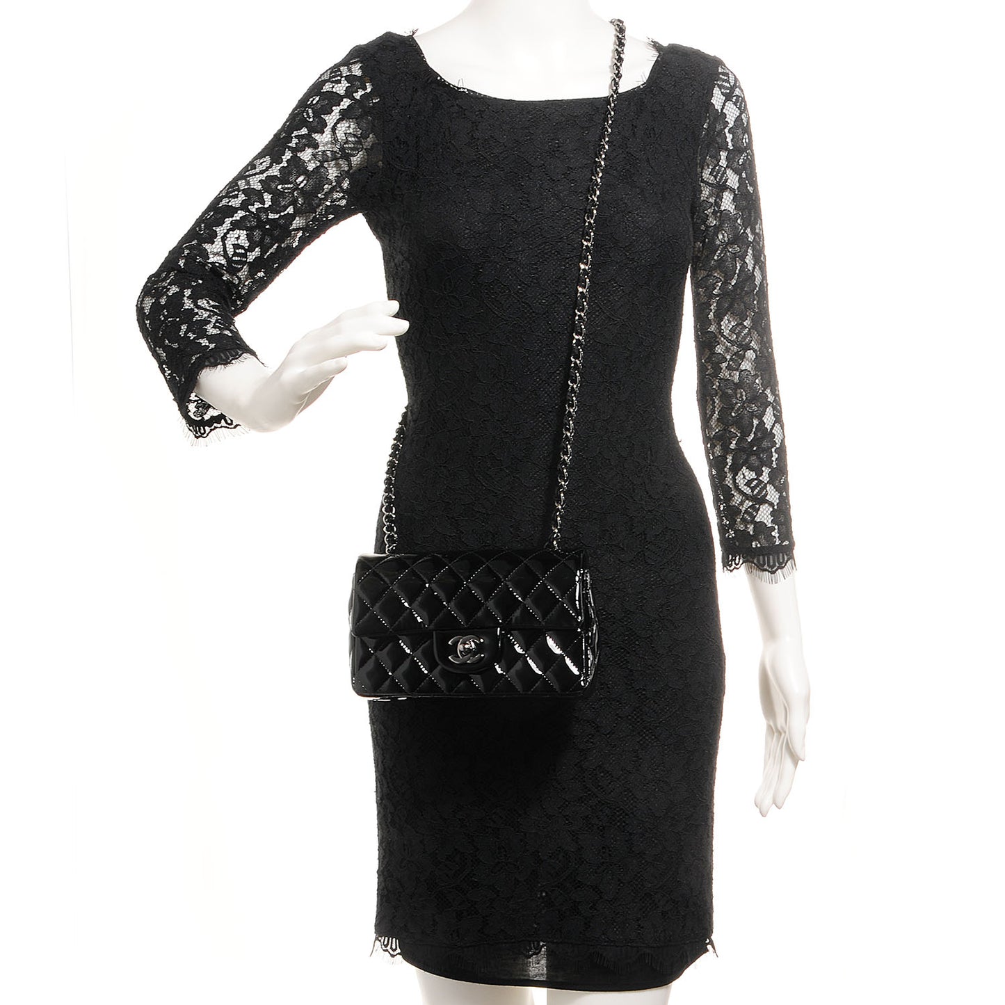 Patent Quilted Mini Flap Black