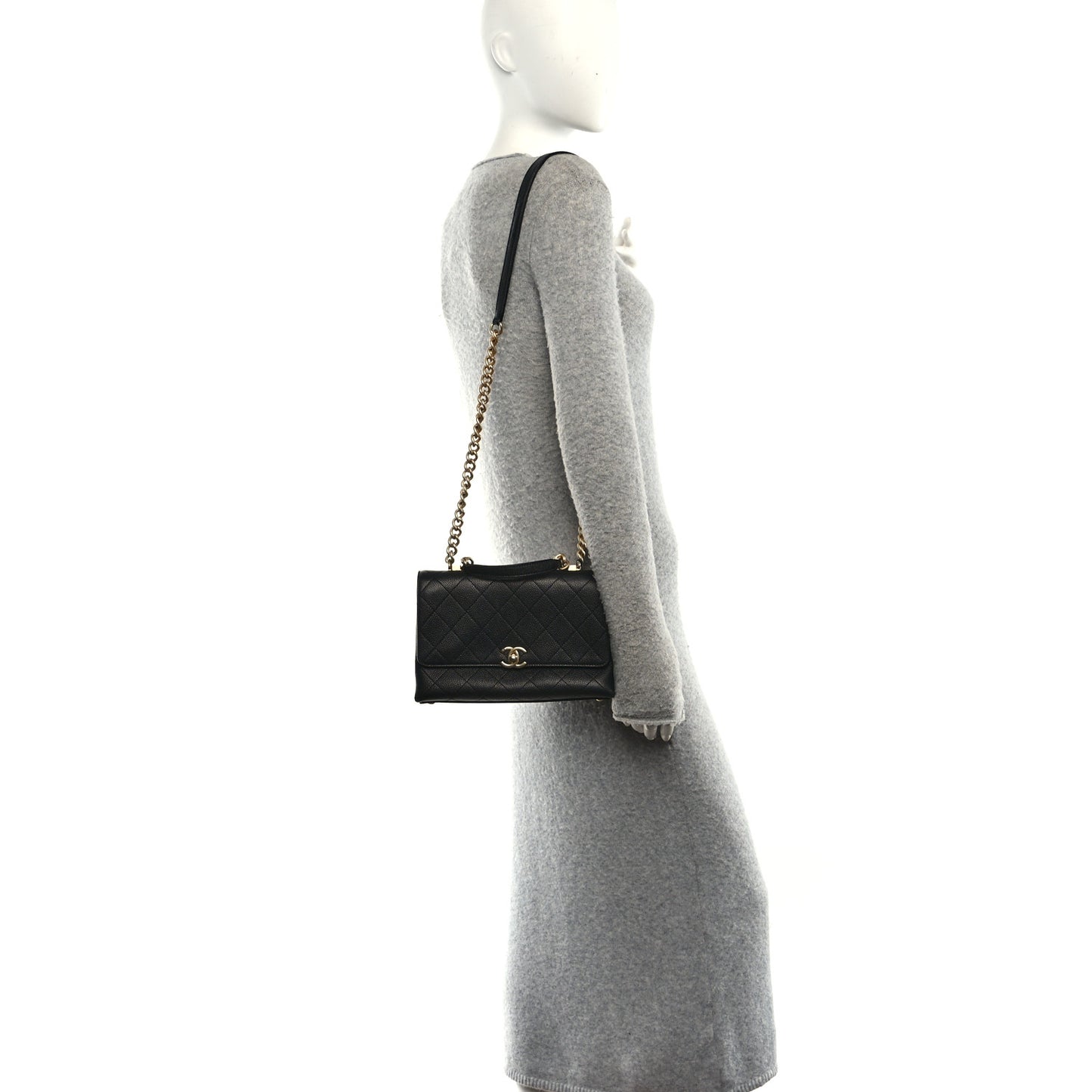 Caviar Diamond Stitched Small Top Handle Flap Black