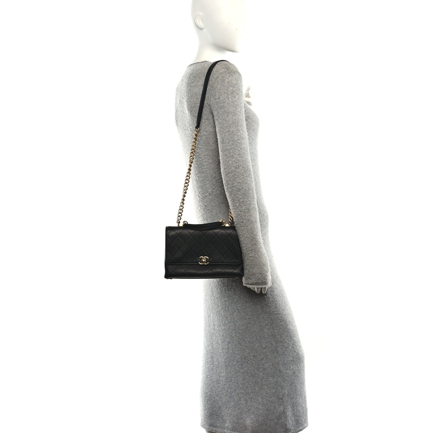 Chanel Caviar Diamond Stitched Small Top Handle Flap Black 2 of 10