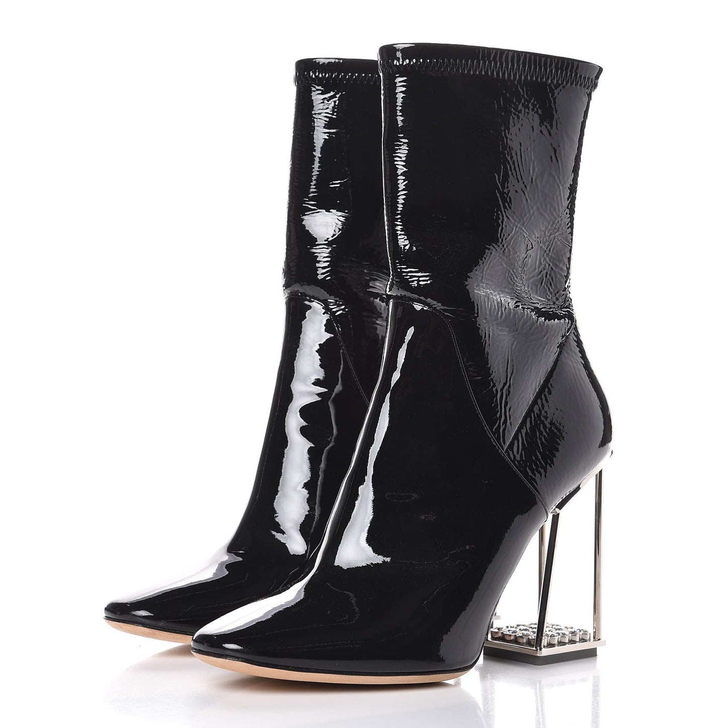 Patent Crystal Short Boots 38 Black
