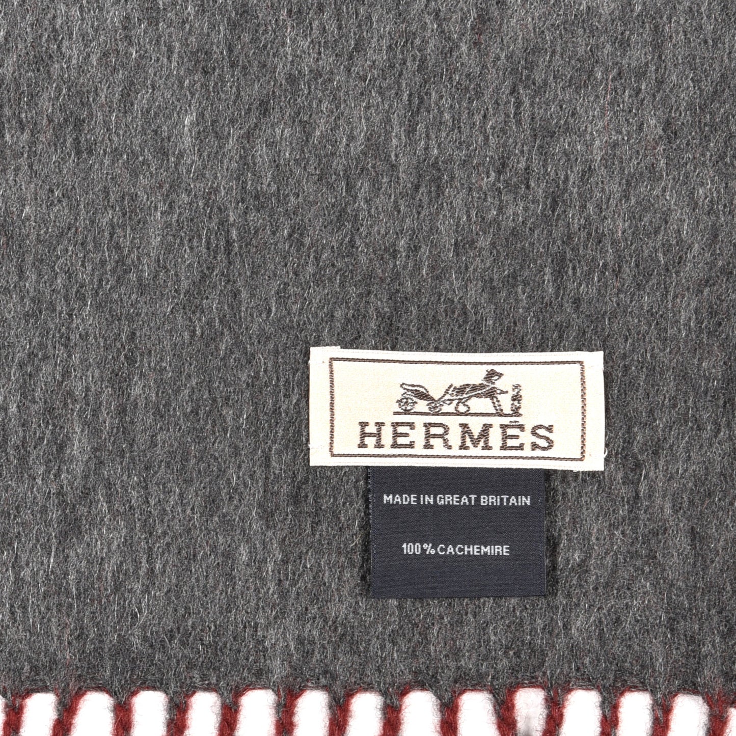 Cashmere Recto Verso Muffler Rouge H Gris Moyen