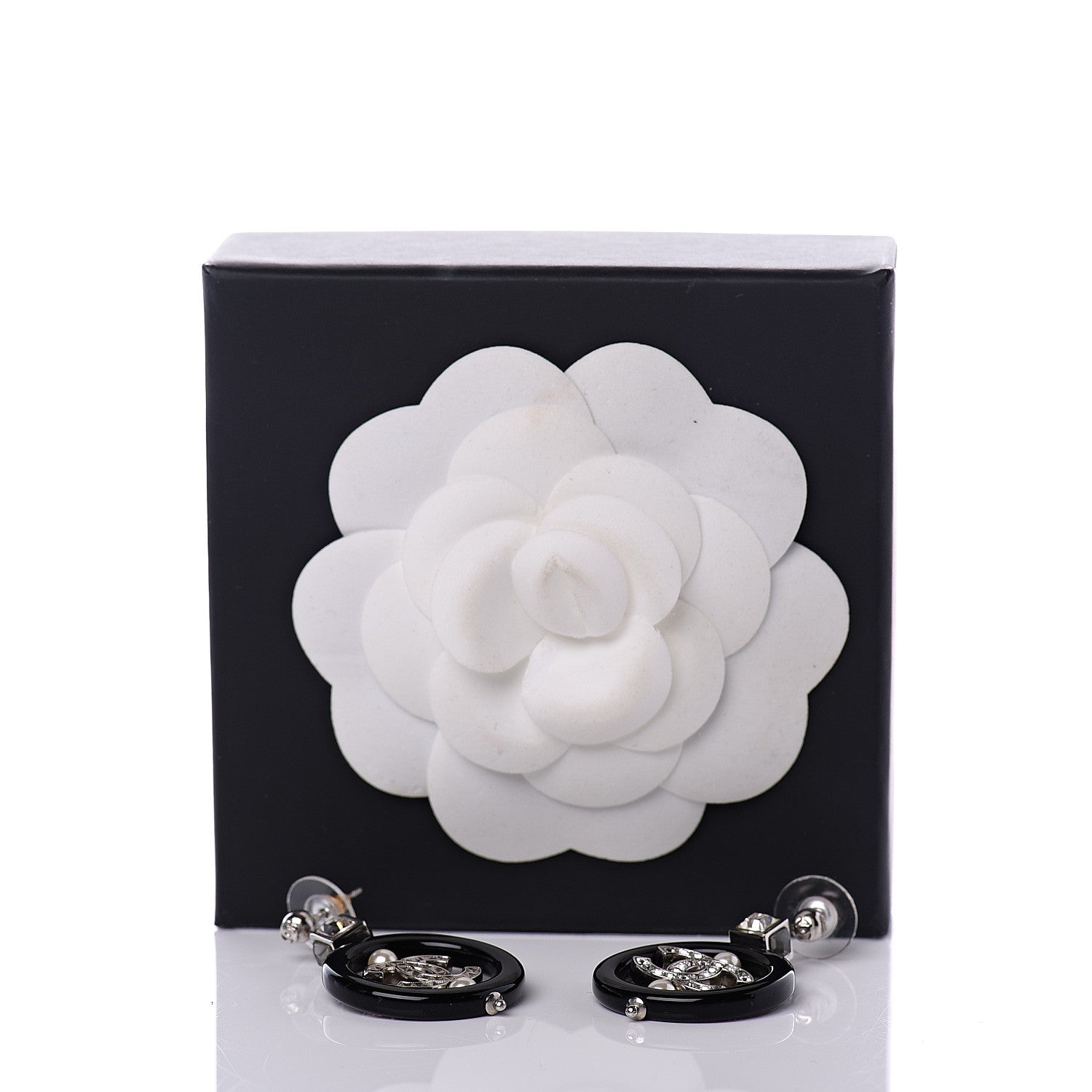 Chanel Baguette Crystal Pearl CC Drop Earrings Black Silver 5 of 5