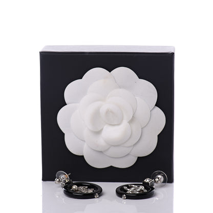 Chanel Baguette Crystal Pearl CC Drop Earrings Black Silver 5 of 5