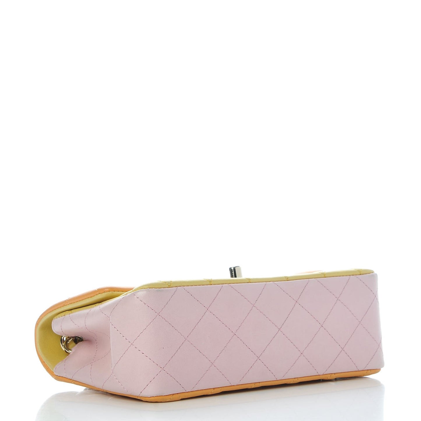 Lambskin Quilted Tri-Color Mini Rectangular Flap Orange Yellow Pink