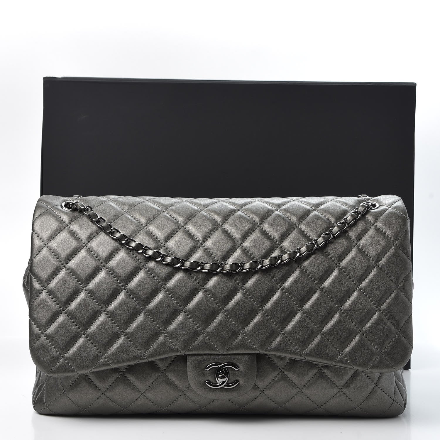 Chanel Metallic Calfskin Quilted Small XXL Travel Flap Bag Dark Silver 10 of 10