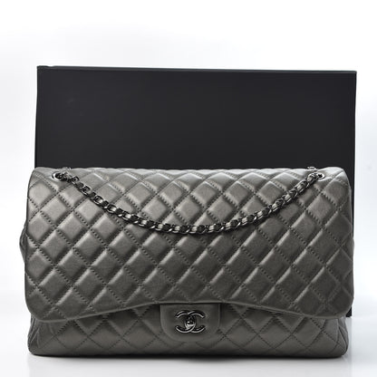 Chanel Metallic Calfskin Quilted Small XXL Travel Flap Bag Dark Silver 10 of 10