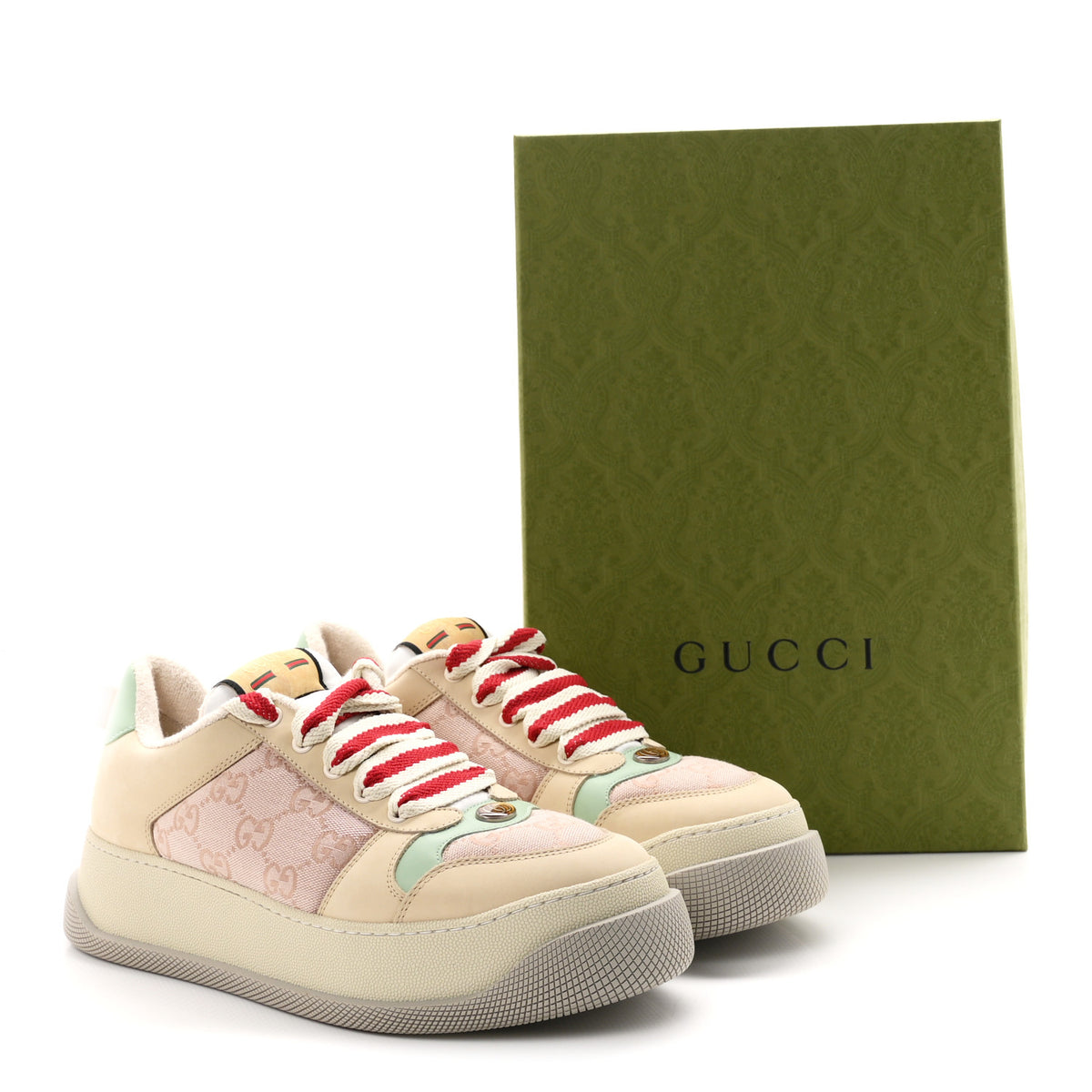 New Canvas GG Monogram Nubuck Womens Screener 50mm Sneakers 41 Skin Rose Dark Skin Rose Multicolor