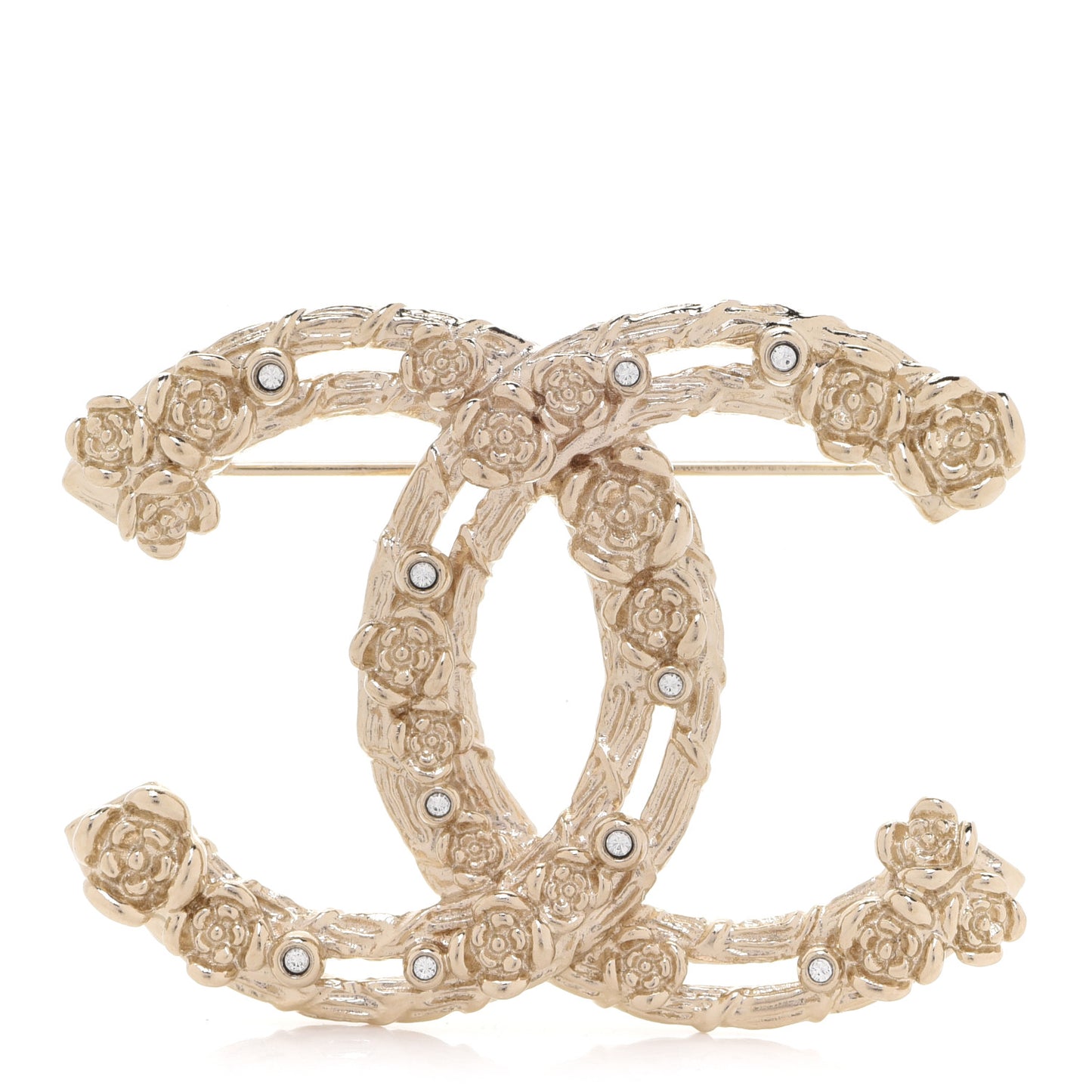 Metal Crystal Camellia CC Brooch Light Gold