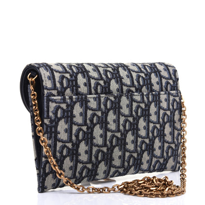 Christian Dior Oblique Saddle Chain Long Wallet Blue 5 of 15