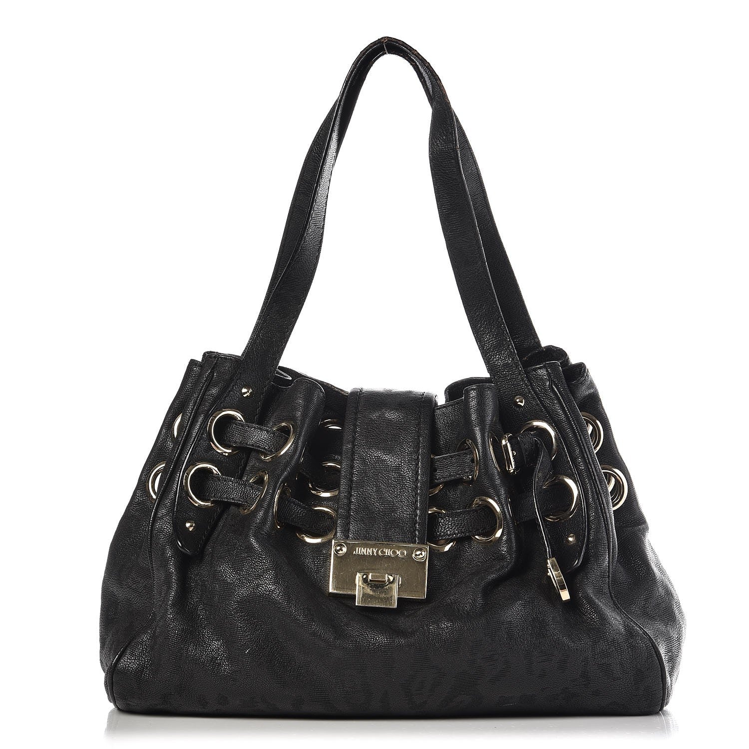 Jimmy Choo Patent Laser Cut Leopard Print Riki Tote Black 1 of 10