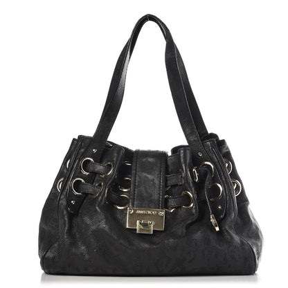 Jimmy Choo Patent Laser Cut Leopard Print Riki Tote Black 1 of 10