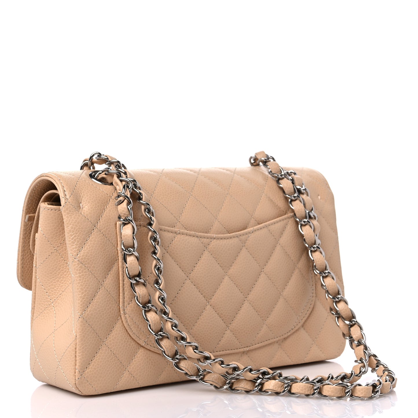 Caviar Quilted Small Double Flap Beige