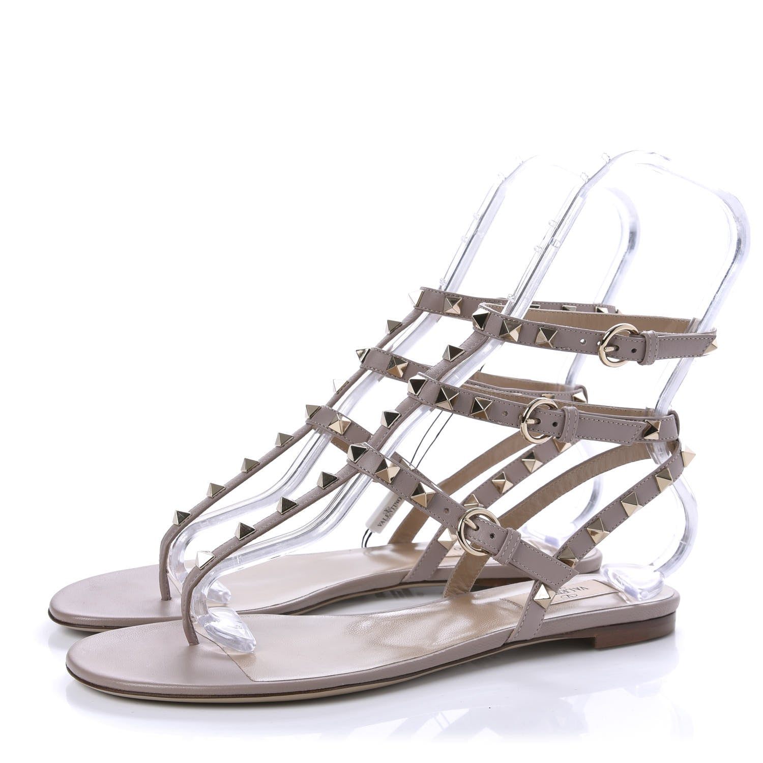 Valentino Garavani Calfskin Rockstud Ankle Wrap Flat Thong Sandals 39.5 Poudre 3 of 9
