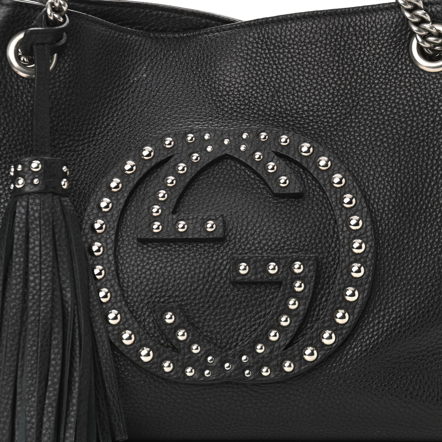 Pebbled Calfskin Studded Medium Soho Chain Shoulder Bag Black