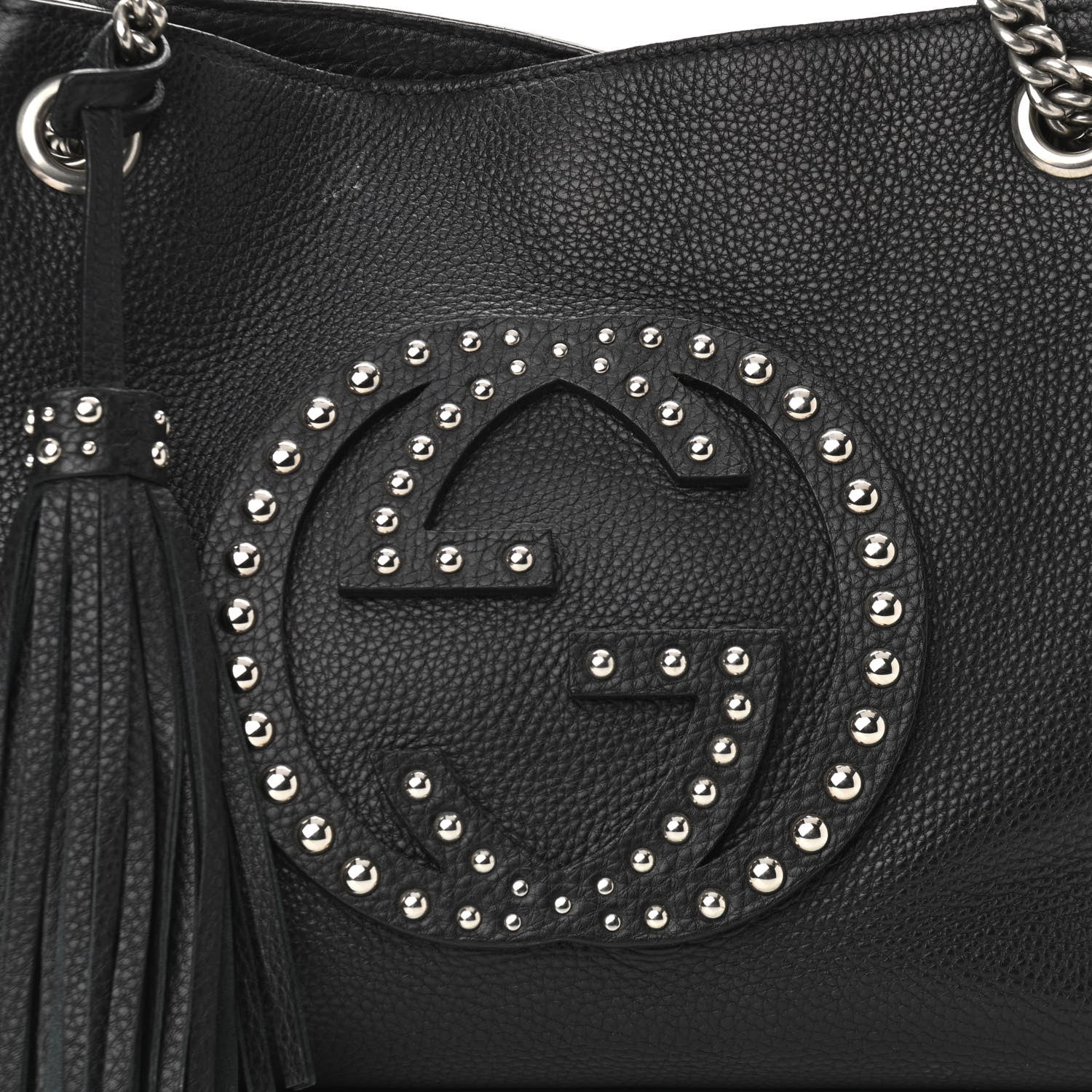 Gucci Pebbled Calfskin Studded Medium Soho Chain Shoulder Bag Black 8 of 14