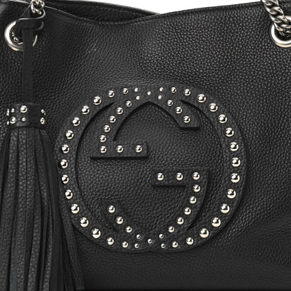 Gucci Pebbled Calfskin Studded Medium Soho Chain Shoulder Bag Black 8 of 14