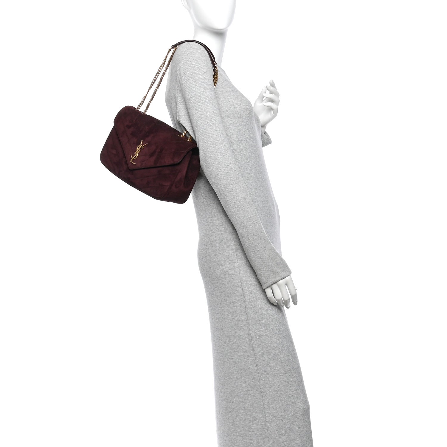 Saint Laurent Suede Chevron Quilted Medium LouLou Smoky Burgundy 2 of 12
