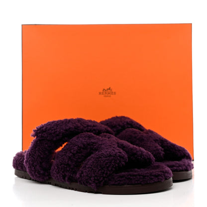 Hermes Woolskin Womens Chypre Sandals 40 Violet Fonce 9 of 9