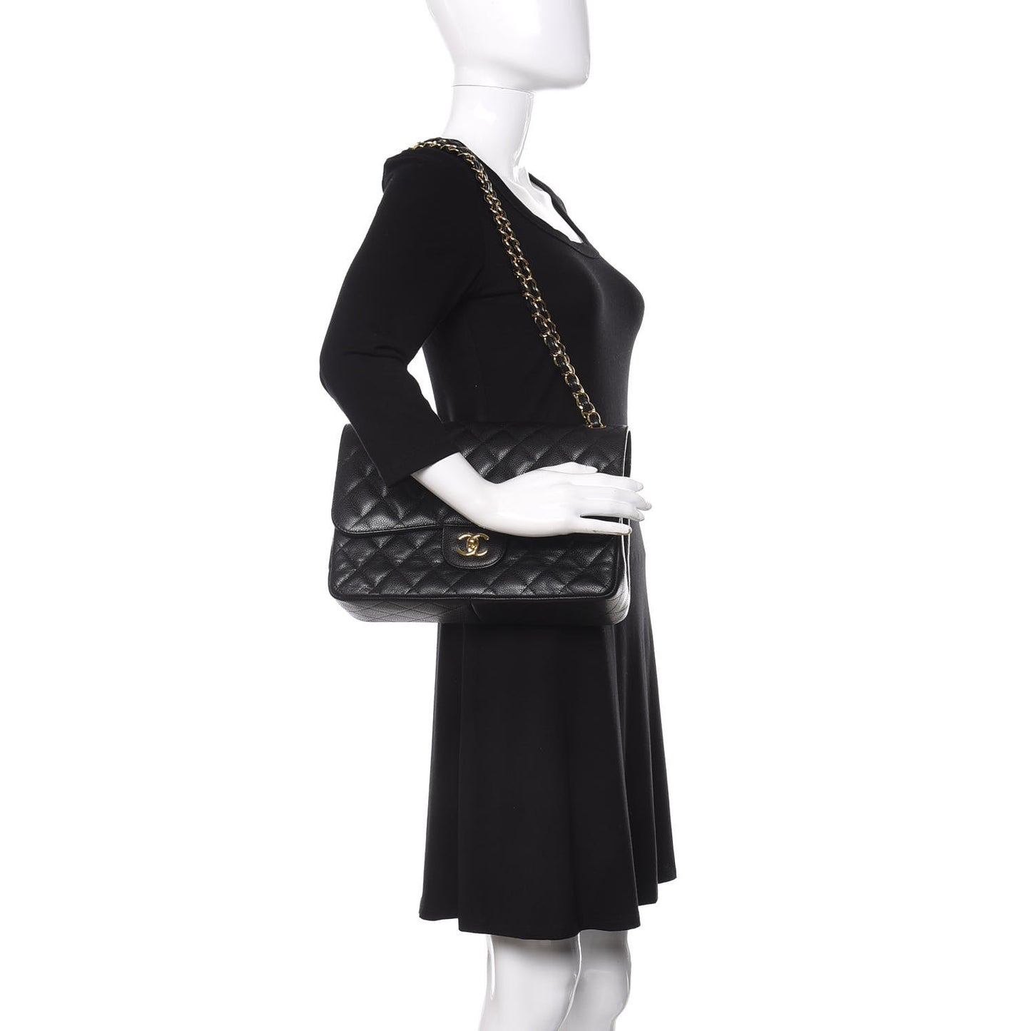 Caviar Quilted Jumbo Double Flap Black