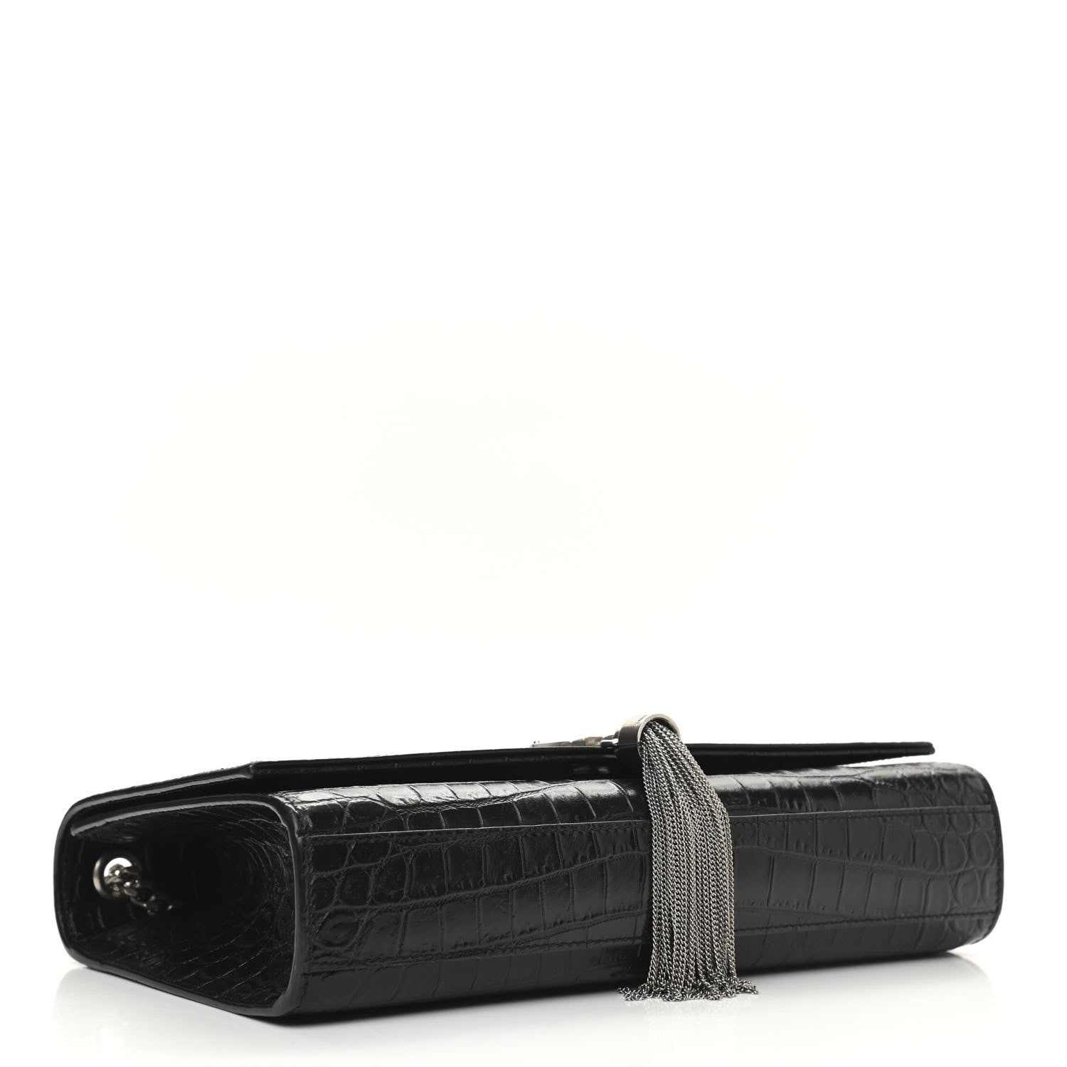 Saint Laurent Calfskin Crocodile Embossed Medium Classic Monogram Kate Tassel Satchel Black 4 of 10
