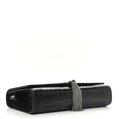 Saint Laurent Calfskin Crocodile Embossed Medium Classic Monogram Kate Tassel Satchel Black 4 of 10