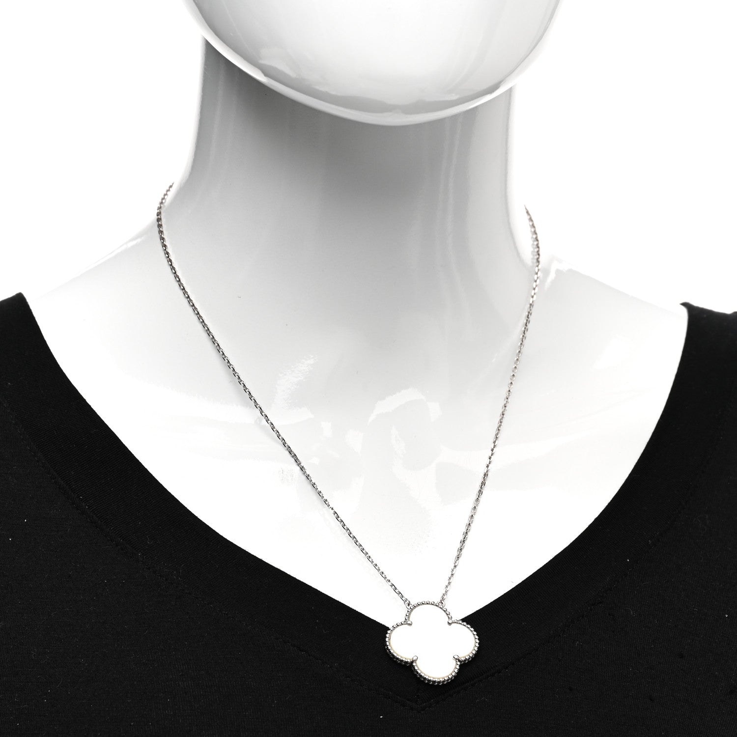 Van Cleef & Arpels 18K White Gold Mother of Pearl Magic Alhambra Pendant Necklace 2 of 5