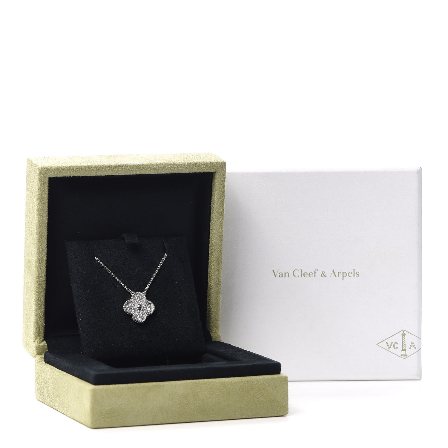 Van Cleef & Arpels 18K White Gold Diamond Vintage Alhambra Pendant Necklace 8 of 8
