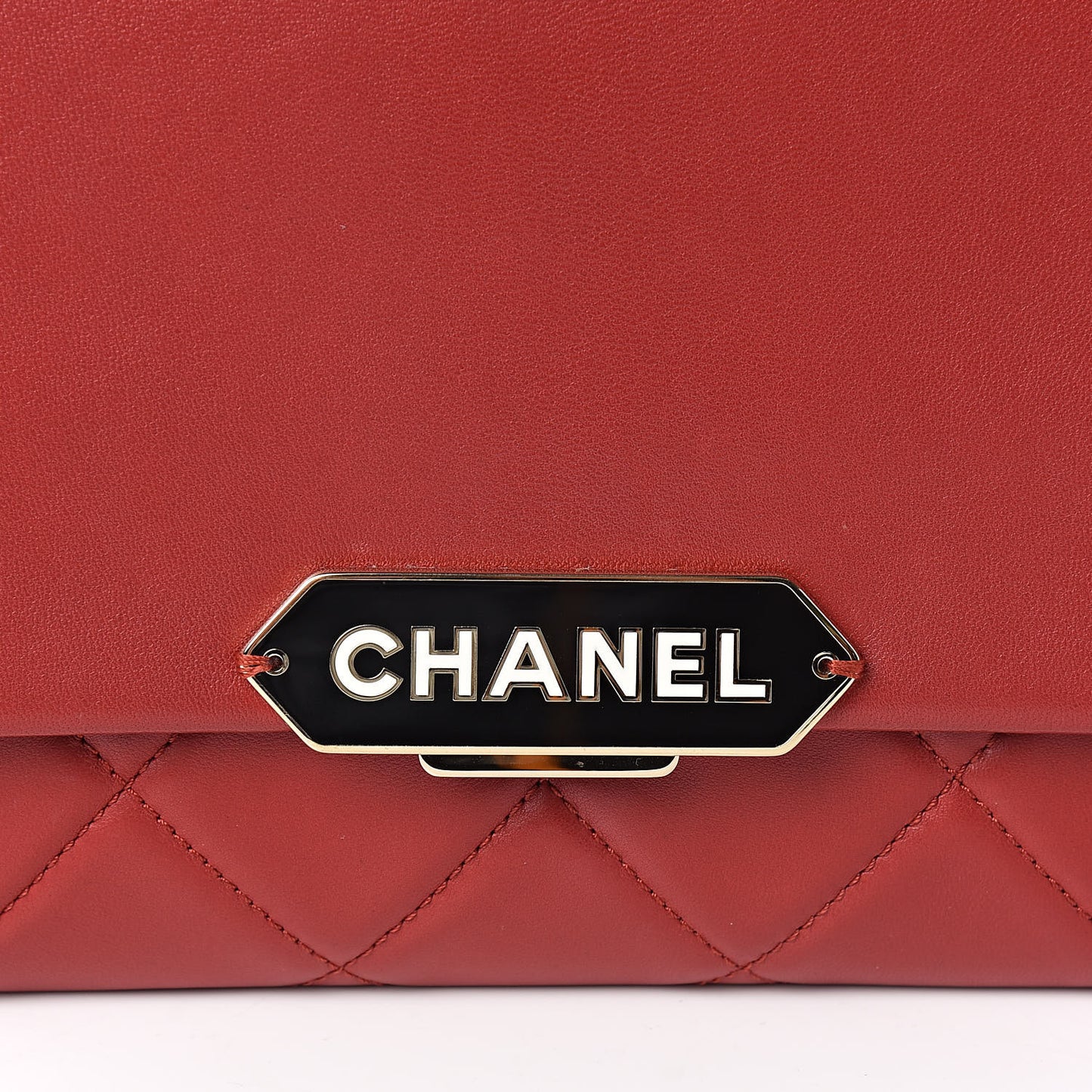 Lambskin Quilted Retro Label Clutch Red